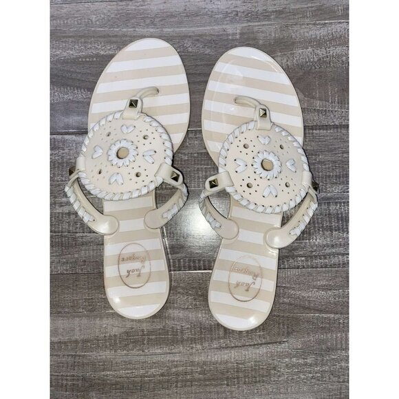 Jack Rogers Striped Georgica Jelly Sandals in Bone & White by Jack Rogers Size 8 - Picture 1 of 4